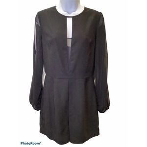 FATE BLACK CREPE ROMPER WITH MESH INSERT S